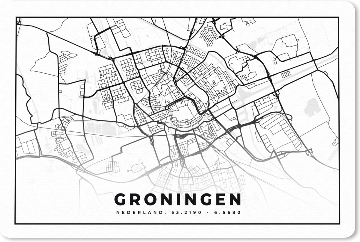 Muismat XXL 120x80 cm - Bureau onderlegger - Bureau mat Stadskaart - Groningen - Nederland - Bureaumat - Gaming mousepad xl - Bureaulegger groot - Computer deskmat