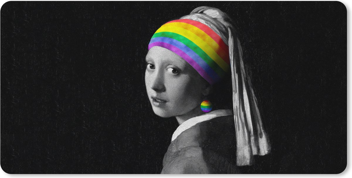Muismat XXL 120x60 cm - Bureau onderlegger - Bureau mat Meisje met de parel - Pride - Regenboog - Bureaumat - Gaming mousepad xl - Bureaulegger groot - Computer deskmat