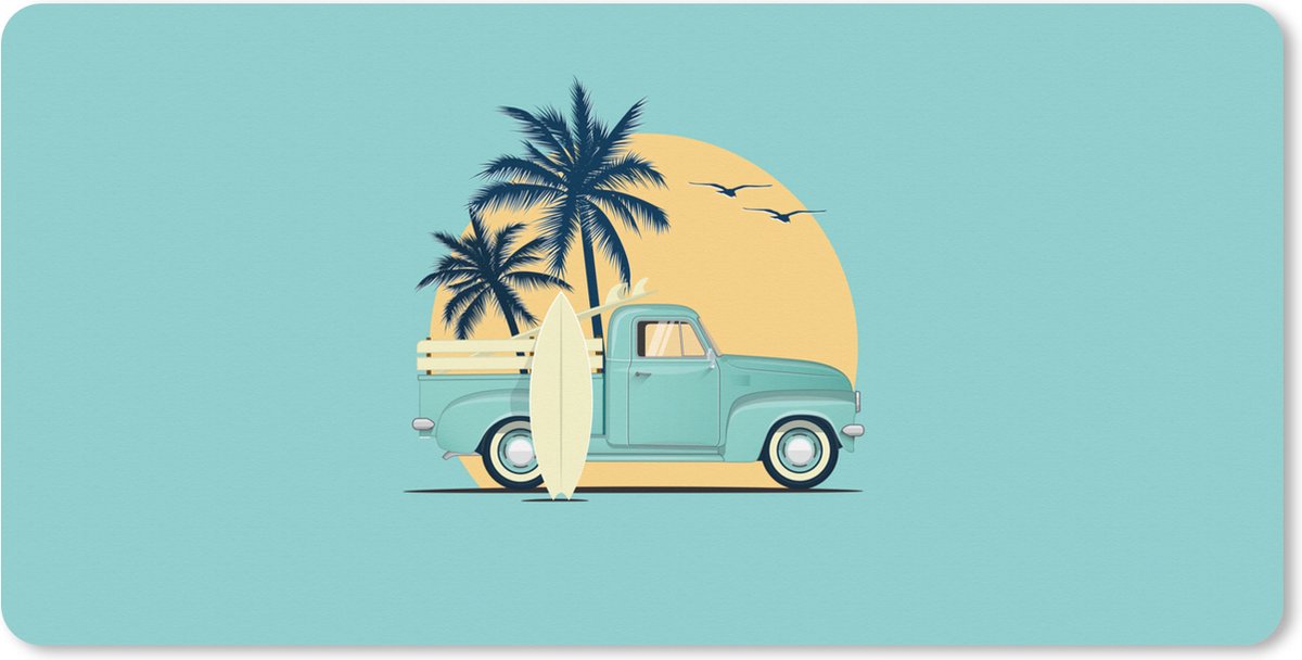 Muismat XXL 90x45 cm - Bureau onderlegger - Bureau mat Bus - Palmboom - Surfboard - Zomer - Bureaumat - Gaming mousepad xl - Bureaulegger groot - Computer deskmat