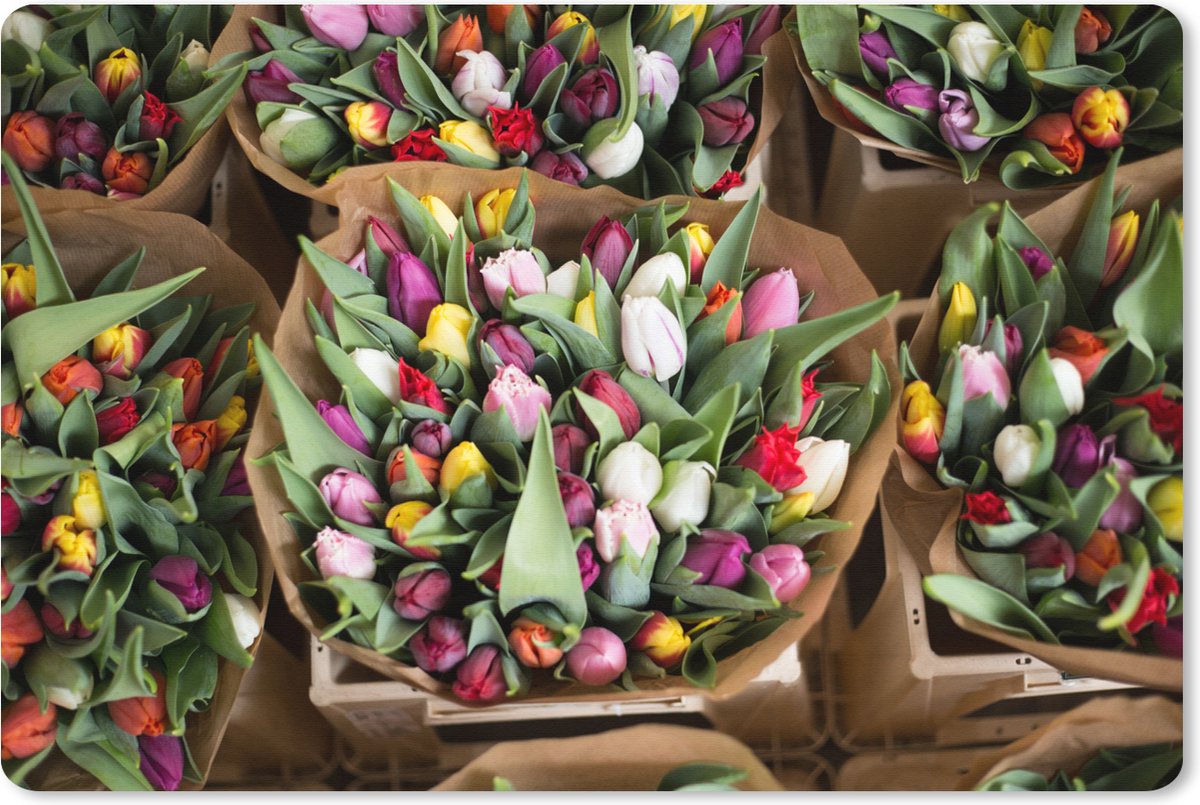 Muismat XXL - Bureau onderlegger - Bureau mat - Bloemen - Tulpen - Boeket - 120x80 cm - XXL muismat
