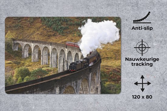 Muismat XXL 120x80 cm - Bureau onderlegger - Bureau mat Een stoomtrein rijdt over een brug - Bureaumat - Gaming mousepad xl - Bureaulegger groot - Computer deskmat