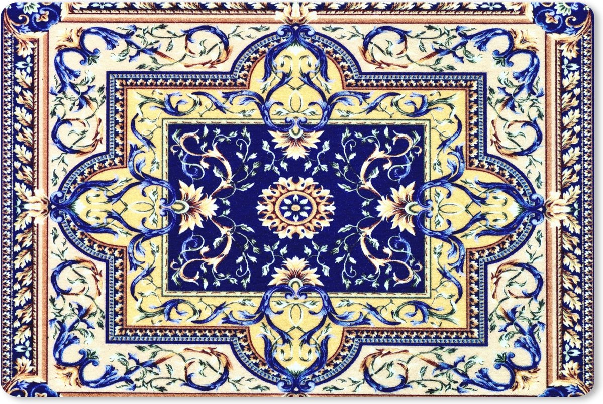 Muismat XXL 120x80 cm - Bureau onderlegger - Bureau mat Perzisch Tapijt - Vloerkleed - Patronen - Blauw - Bureaumat - Gaming mousepad xl - Bureaulegger groot - Computer deskmat