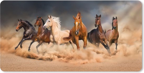 Muismat XXL 90x45 cm - Bureau onderlegger - Bureau mat Paarden - Dieren - Zand - Stof - Bureaumat - Gaming mousepad xl - Bureaulegger groot - Computer deskmat