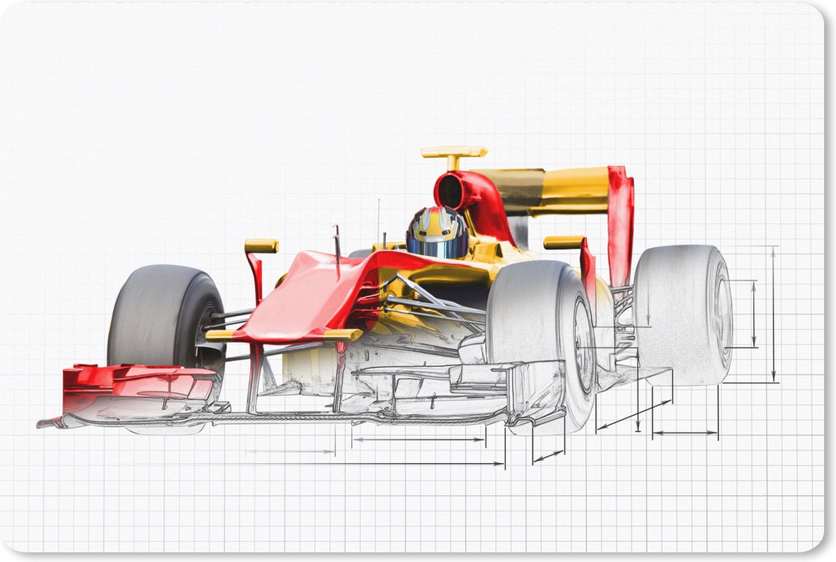 Muismat XXL 120x80 cm - Bureau onderlegger - Bureau mat Een rode raceauto uit de Formule 1 in een illustratie - Bureaumat - Gaming mousepad xl - Bureaulegger groot - Computer deskmat