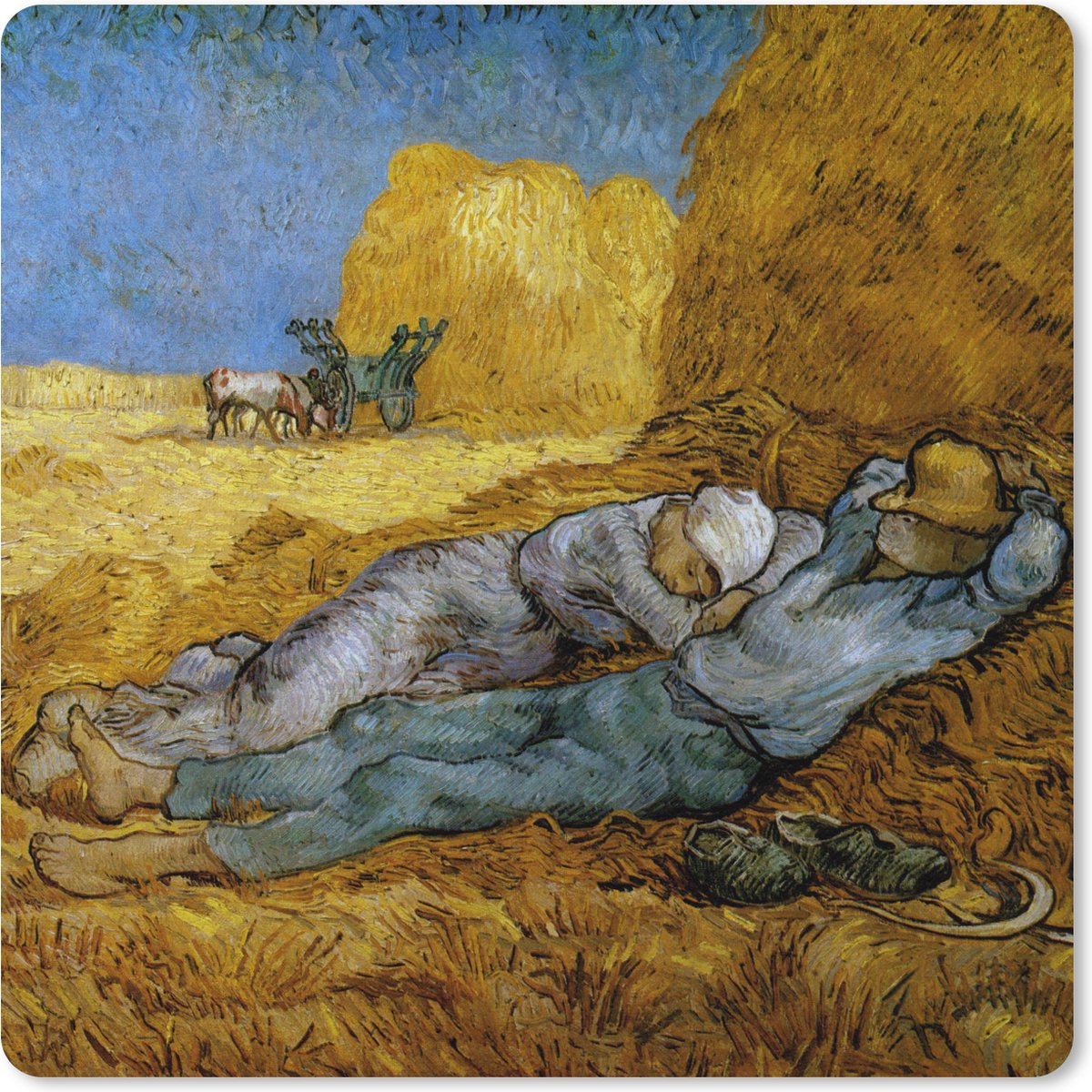Muismat XXL 40x40 cm - Bureau onderlegger - Bureau mat The Siesta - Schilderij van Vincent van Gogh - Bureaumat - Gaming mousepad xl - Bureaulegger groot - Computer deskmat