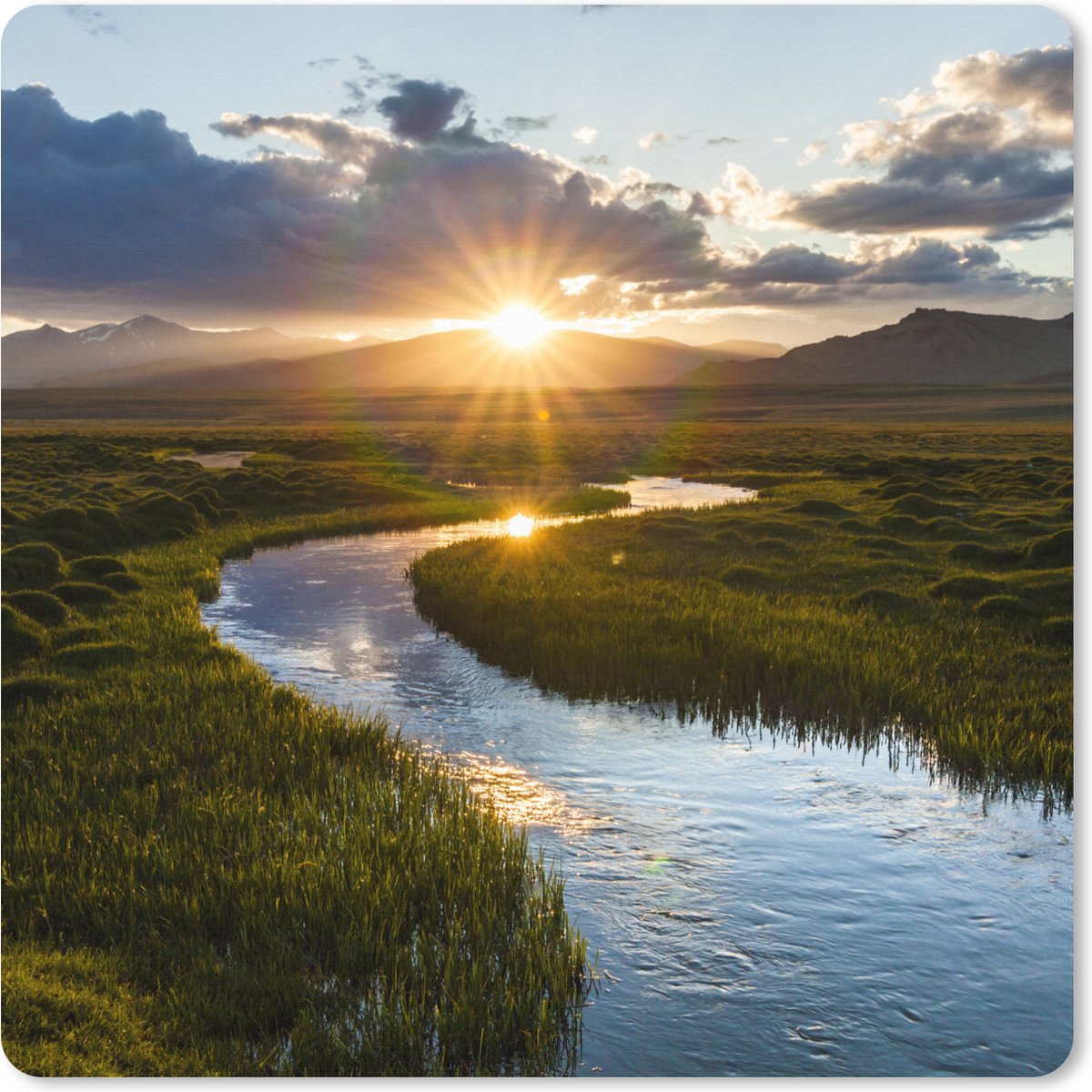 Muismat XXL 40x40 cm - Bureau onderlegger - Bureau mat Zonsondergang boven een kalme rivier - Bureaumat - Gaming mousepad xl - Bureaulegger groot - Computer deskmat