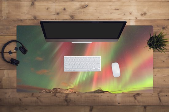 Muismat XXL 120x60 cm - Bureau onderlegger - Bureau mat Noorderlicht - Groen - Roze - Berg - Bureaumat - Gaming mousepad xl - Bureaulegger groot - Computer deskmat