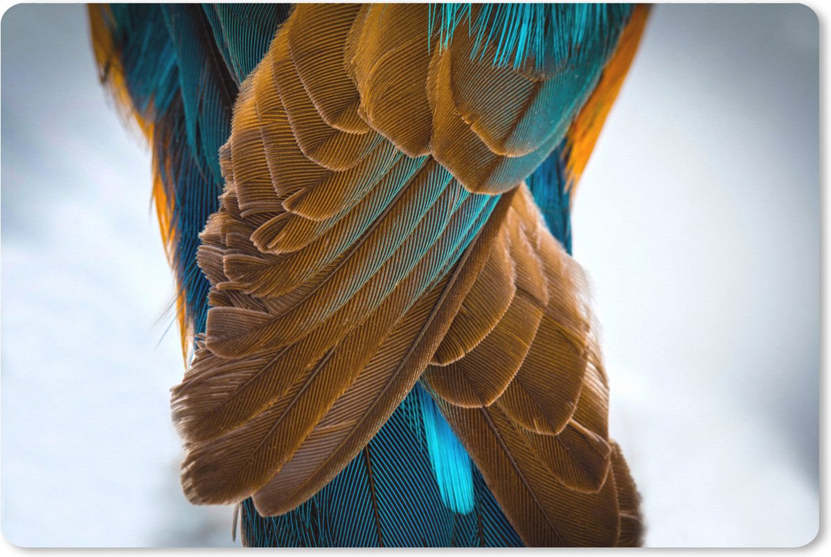 Muismat XXL 90x60 cm - Bureau onderlegger - Bureau mat IJsvogel - Veren - Dieren - Bureaumat - Gaming mousepad xl - Bureaulegger groot - Computer deskmat