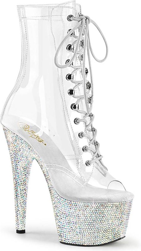 Pleaser - BEJEWELED-1021C-7 Plateau Laarzen, Paaldans schoenen - US 7 - 37 Shoes - Transparant