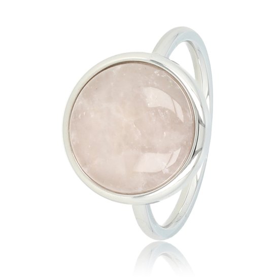 My Bendel - Zilverkleurige ring met Rose Quartz edelsteen - Sprankelende Zilverkleurige Ring met Unieke Rose Quartz Edelsteen - Met luxe cadeauverpakking