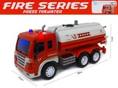 Brandweerwagen met waterpomp slang - LED lichtjes en maakt geluid - City service brandweerauto -28cm