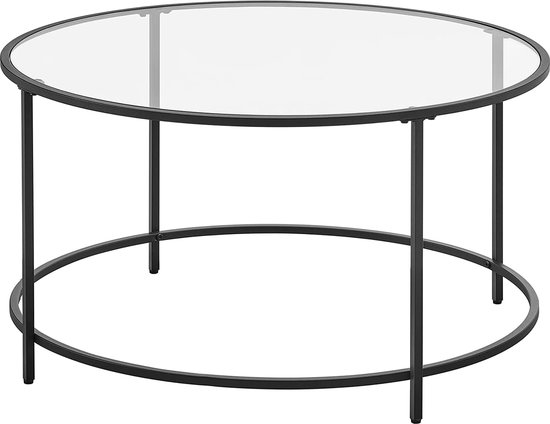 Bijzettafel rond, salontafel, glazen tafel met metalen frame, gehard glas, nachttafeltje, sofatafel, voor balkon - zwart - LGT021B01 - Vasagle