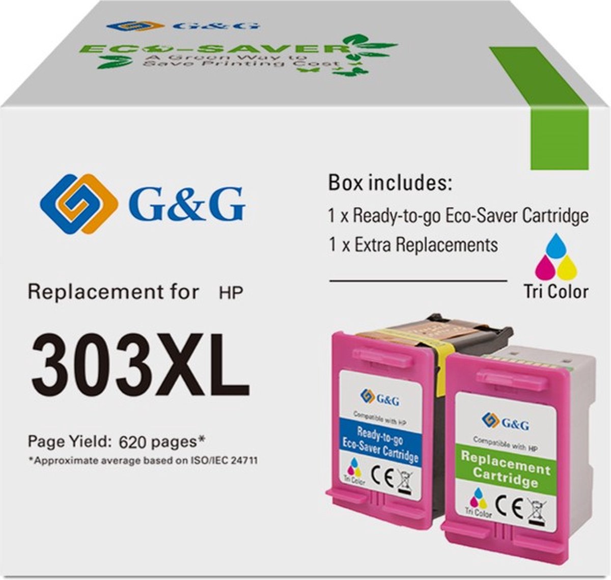 G&G 303 XL Compatibel voor HP 303XL Reman inktcartridges Huismerk (pak van 2) kleuren cartridges.