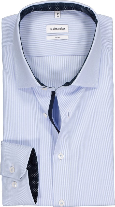 Chemise coupe cintrée Seidensticker - bleu à rayures blanches (contraste) - Ne se repasse pas - Taille de côtes : 41