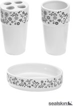 Sealskin Flowerlace 3-delige badkamer accessoires set | Zeepbakje - tandenborstelhouder - beker | Keramiek