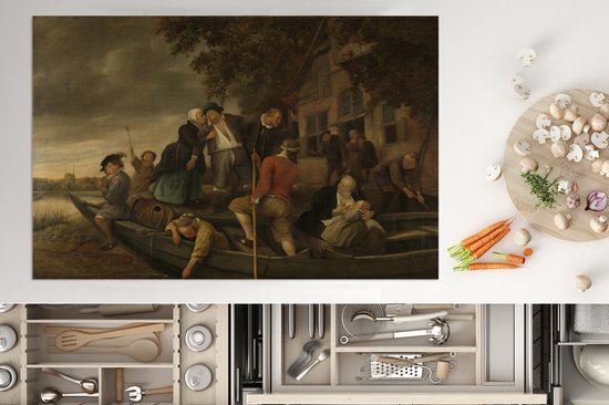 KitchenYeah® Inductie beschermer 80x52 cm - Het vrolijk huiswaartskeren - Jan Steen - Kookplaataccessoires - Afdekplaat voor kookplaat - Inductiebeschermer - Inductiemat - Inductieplaat mat