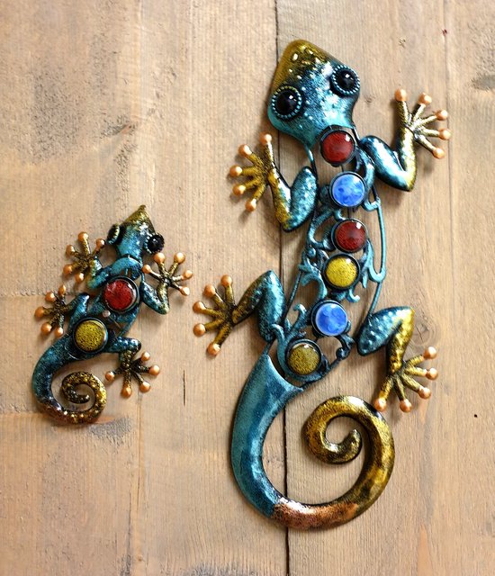 Muurdecoratie set van 2 gekko's - 16 en 33 cm