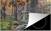 KitchenYeah® Inductie beschermer 78x52 cm - Wolf - Herfst - Bos - Kookplaataccessoires - Afdekplaat voor kookplaat - Inductiebeschermer - Inductiemat - Inductieplaat mat