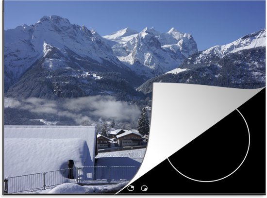 KitchenYeah® Inductie beschermer 70x52 cm - Wintersport resort in Zwitserland - Kookplaataccessoires - Afdekplaat voor kookplaat - Inductiebeschermer - Inductiemat - Inductieplaat mat