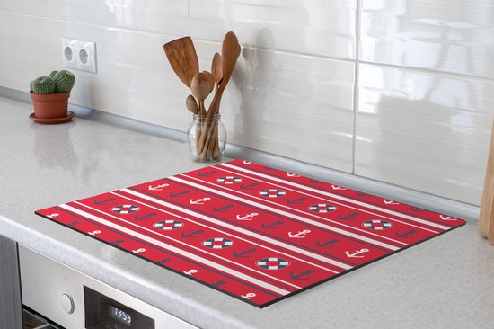 KitchenYeah® Inductie beschermer 60x52 cm - Anker - Reddingsboei - Marine - Matroos - Patronen - Kookplaataccessoires - Afdekplaat voor kookplaat - Inductiebeschermer - Inductiemat - Inductieplaat mat