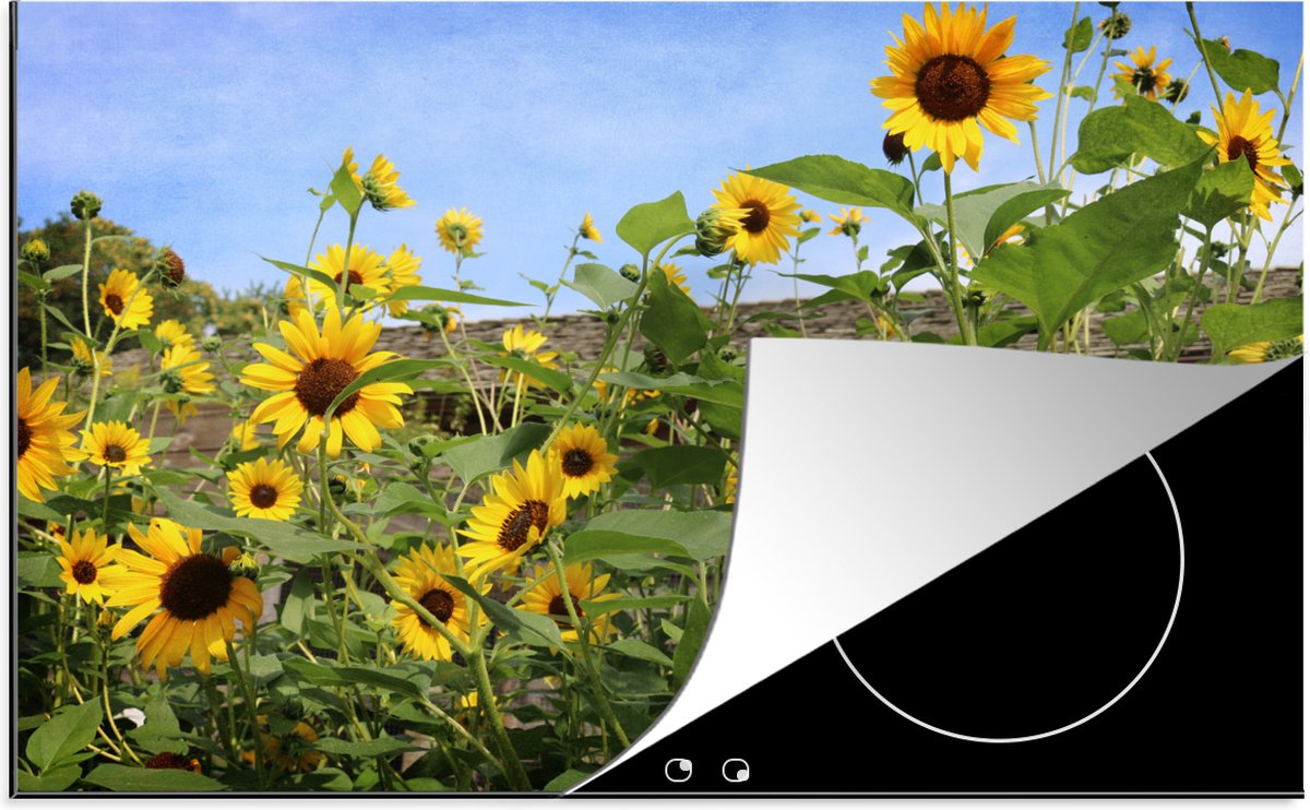 KitchenYeah® Inductie beschermer 76x51.5 cm - Zonnebloemen - Tuin - Lucht - Kookplaataccessoires - Afdekplaat voor kookplaat - Inductiebeschermer - Inductiemat - Inductieplaat mat