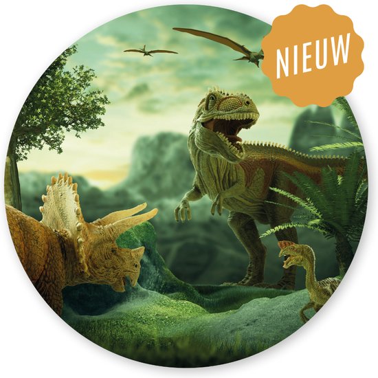 Stoere Dinosaurus grote Muursticker/Wandcirkel/Muurcirkel dino rond groen | voor kinderkamer | wanddecoratie accessoires | jongens slaapkamer | cirkel afm. 60 x 60 cm