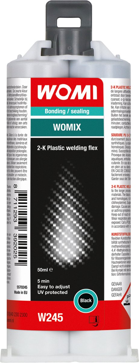 Womi Lijm W245 2K – 50 ml Zwart – Extreem Sterke Hechting – Slijtvast & Duurzaam – Multimateriaal