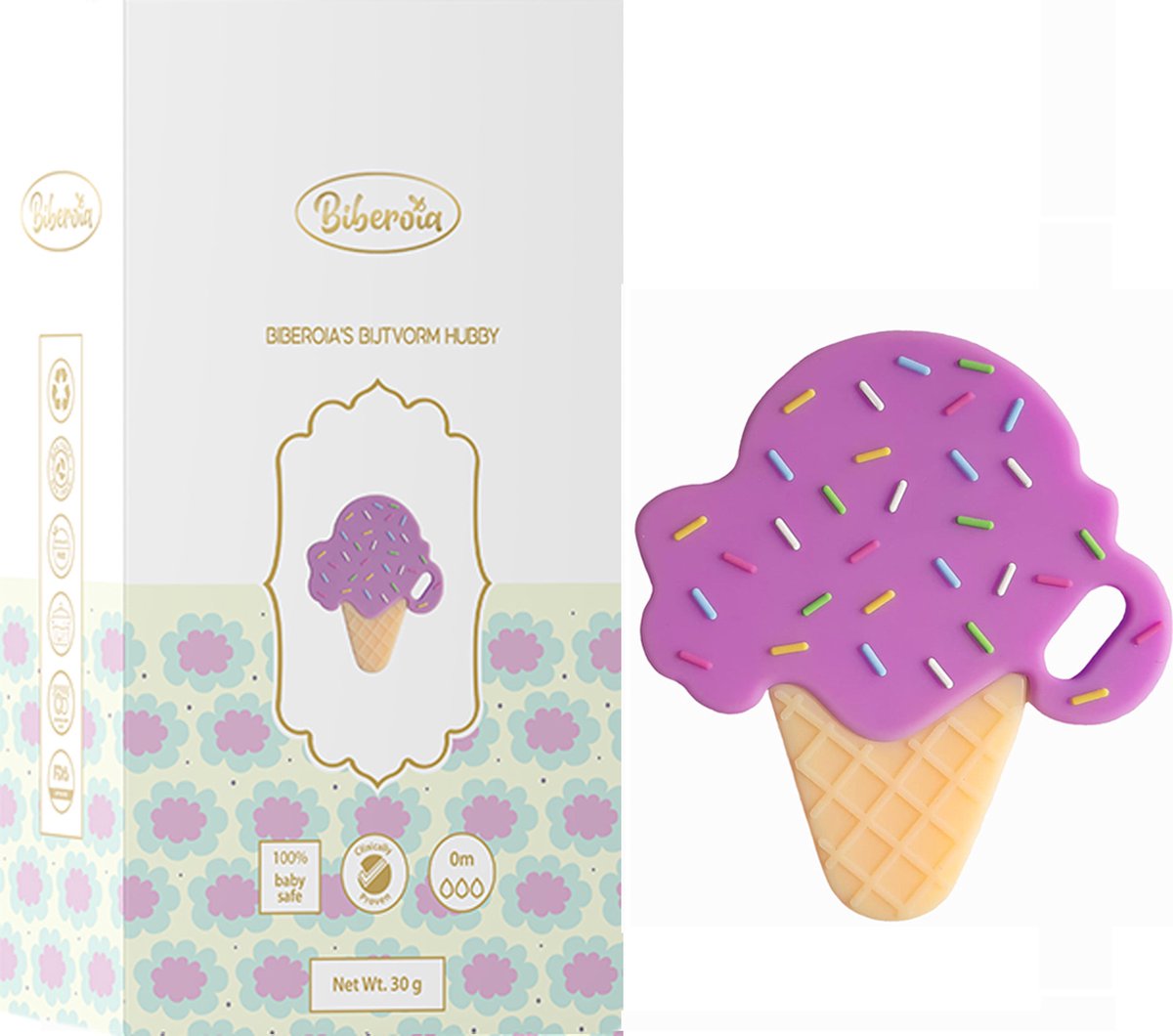 Goedkoopste Biberoia® Bijtring Soft Ijsje – Baby speelgoed - Badspeelgoed - Kraamcadeau – Babyshower cadeau – Vanaf 0 maanden - Blueberry