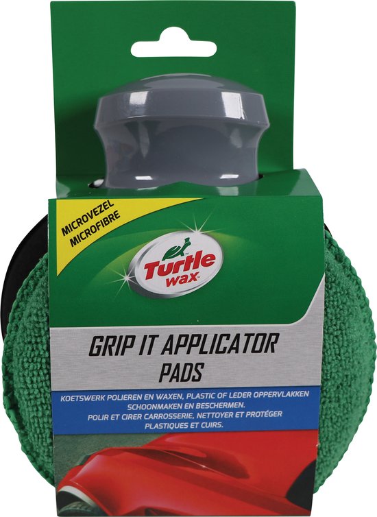 Turtle Wax Grip It Applicator Pads verpakking met een groene microvezel pad.