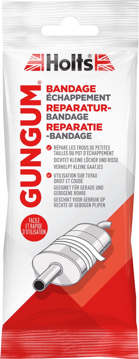 Holts Gun Gum Uitlaat Bandage 110 cm - herstelt barsten en gaten - rood
