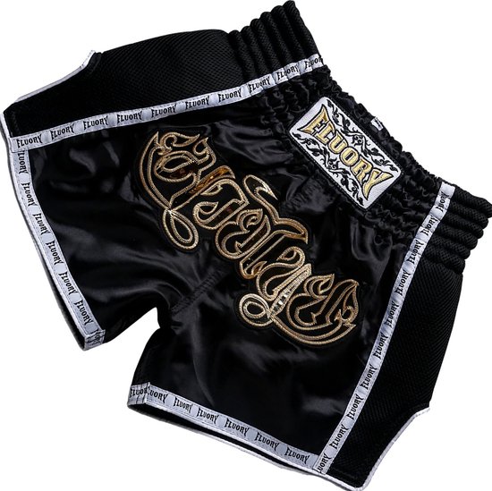 Fluory Muay Thai Short Kickboks Broek Zwart MTSF05 maat L