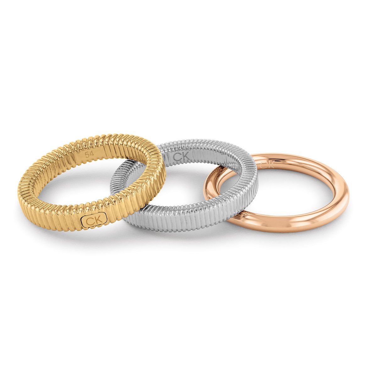 Calvin Klein CJ35000027B Dames Ring 52 Staal Tri color Stacked