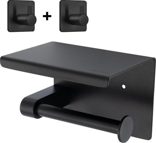 Jumada's Toiletrolhouder - Incl 2 handdoekhaakjes (zelfklevend) - Zwart