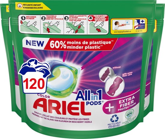 Ariel All in 1 Wasmiddel Pods + extra Vezelbescherming - Voordeelverpakking 3x40 Wasbeurten