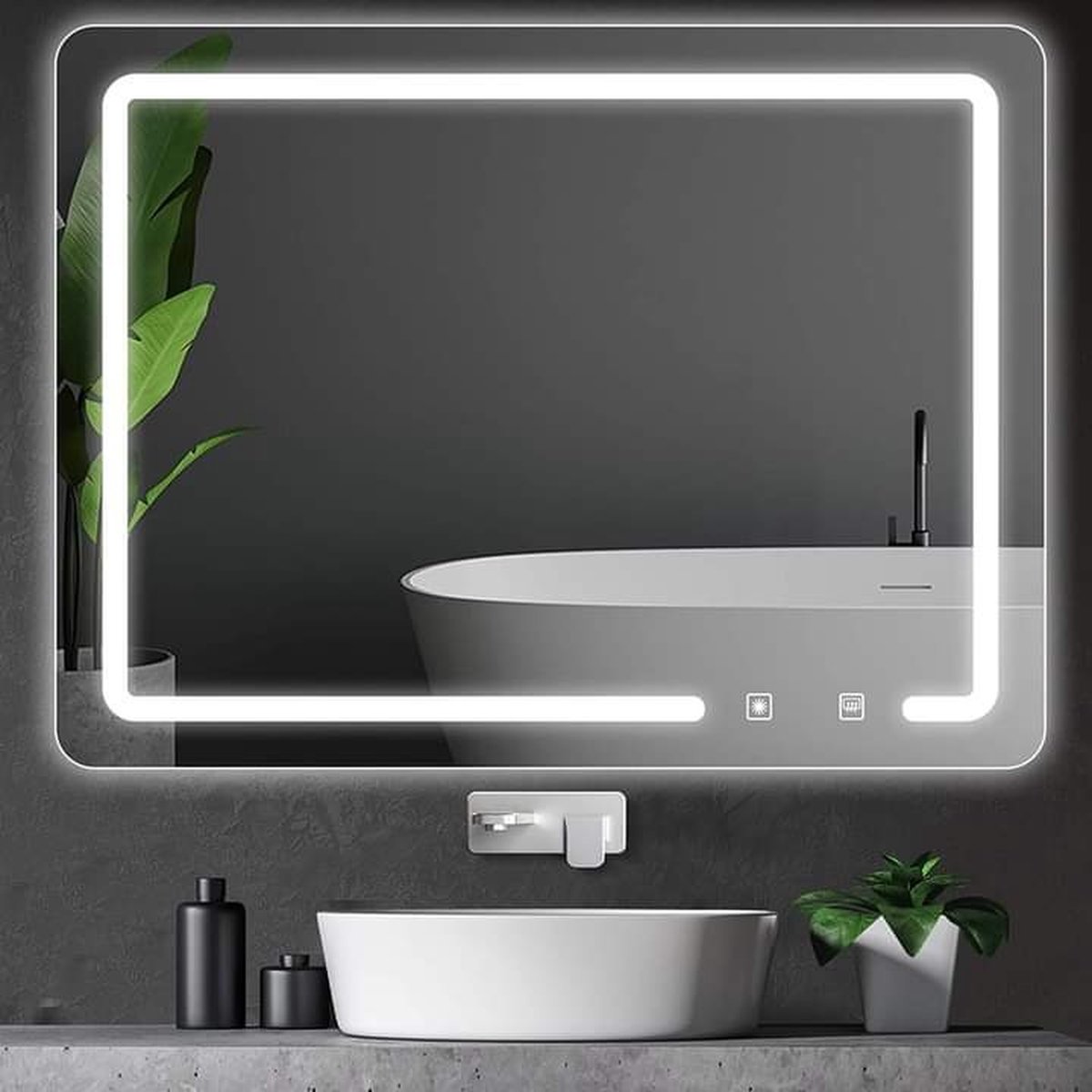 SensaHome - Luxe Badkamerspiegel met Geïntegreerde LED Verlichting - Afgeronde hoeken - Wandspiegel - Badkamer/Make-up spiegel - 60 x 80 CM