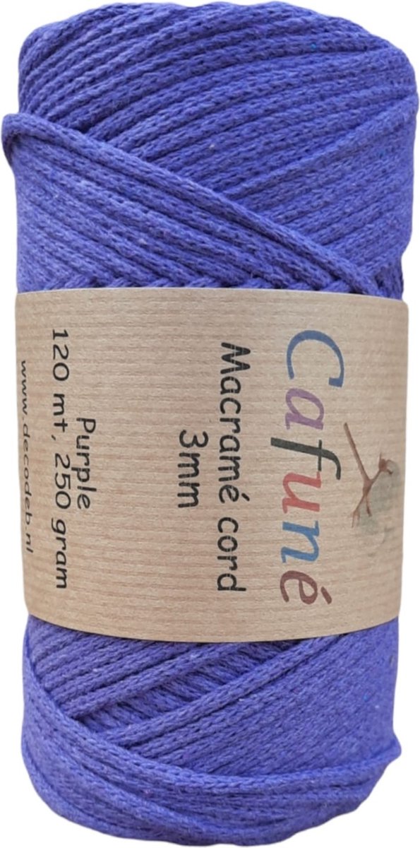 Cafuné Macrame Koord-3mm-Paars-120 meter-Gevlochten koord-Gerecycled katoen