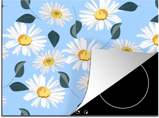 KitchenYeah® Inductie beschermer 59x52 cm - Madeliefjes - Blauw - Patroon - Kookplaataccessoires - Afdekplaat voor kookplaat - Inductiebeschermer - Inductiemat - Inductieplaat mat