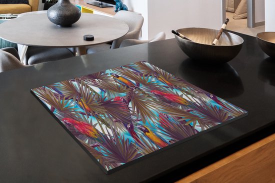 KitchenYeah® Inductie beschermer 59x52 cm - Vintage - Papegaai - Regenboog - Jungle - Kookplaataccessoires - Afdekplaat voor kookplaat - Inductiebeschermer - Inductiemat - Inductieplaat mat