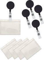 Porte-Badge avec Cordon de Serrage 5x Pack - Zwart - Rétracteur - Badge avec Clip Rétractable