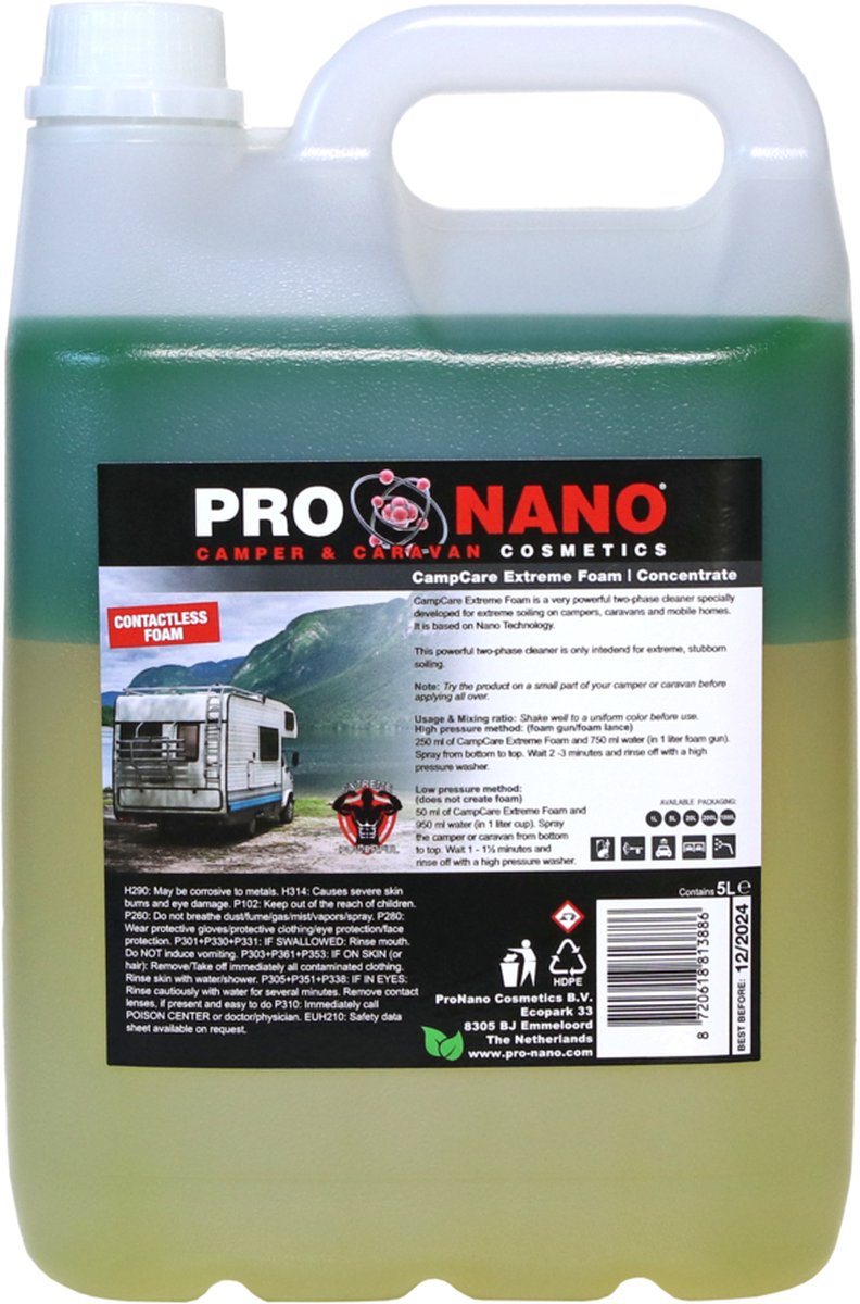 ProNano | CampCare Extreme Foam 5L | Camper- Stacaravan Shampoo | Nano Technologie | Contactloos Wassen | Het product waarmee u uw camper of stacaravan in een handomdraai naar showroomstaat herstelt!