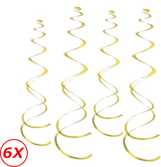 Gouden Swirl Slingers Swirl Hangdecoratie Verjaardag Versiering Feest Versiering Plafond Decoratie Goud - 6 Stuks