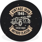 Cercle mural - Cercle mural - Mancave - Car - Zwart - Vintage - Aluminium - Dibond - ⌀ 60 cm - Intérieur et Extérieur