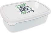 Broodtrommel Wit - Lunchbox - Brooddoos - Ren - Retro - Sport - 18x12x6 cm - Volwassenen