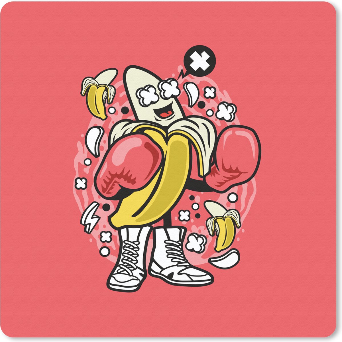 Muismat 20x20 cm - Mousepad Boksen - Banaan - Retro - Muismatten