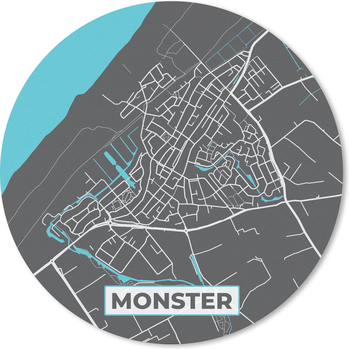 Muismat rond 50x50 cm - Mousepad Plattegrond - Monster - Kaart - Stadskaart - Ronde muismatten - Stadskaart