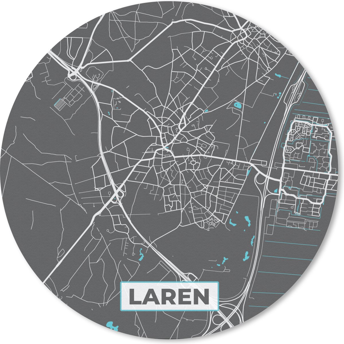 Muismat rond 30x30 cm - Mousepad Plattegrond - Laren - Kaart - Stadskaart - Ronde muismatten - Stadskaart
