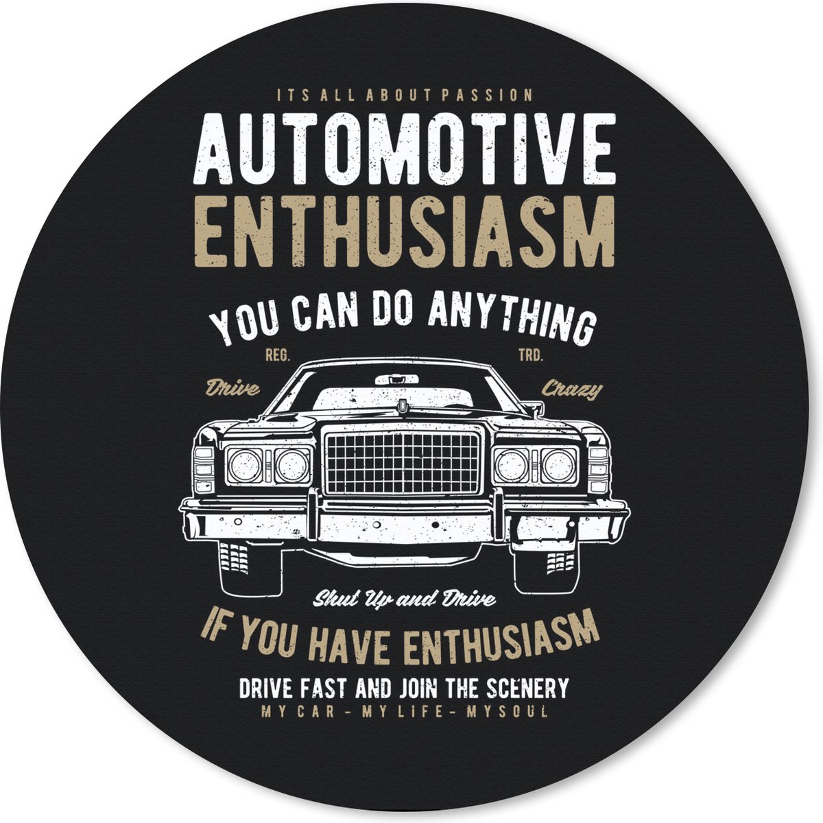 Muismat rond 20x20 cm - Mousepad Mancave - Auto - Quotes - Vintage - Ronde muismatten