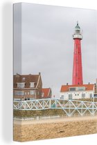 Canvas Schilderij De vuurtoren bij het strand van Scheveningen, Nederland - 30x40 cm - Wanddecoratie