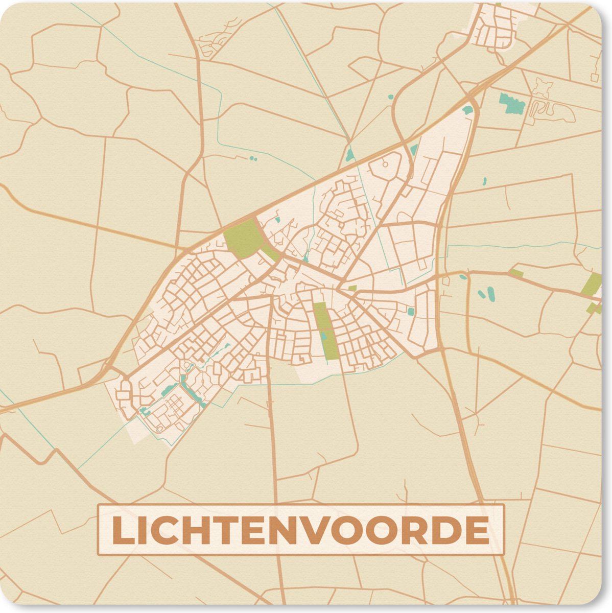 Muismat 20x20 cm - Mousepad Lichtenvoorde - Vintage - Kaart - Stadskaart - Plattegrond - Muismatten - Stadskaart