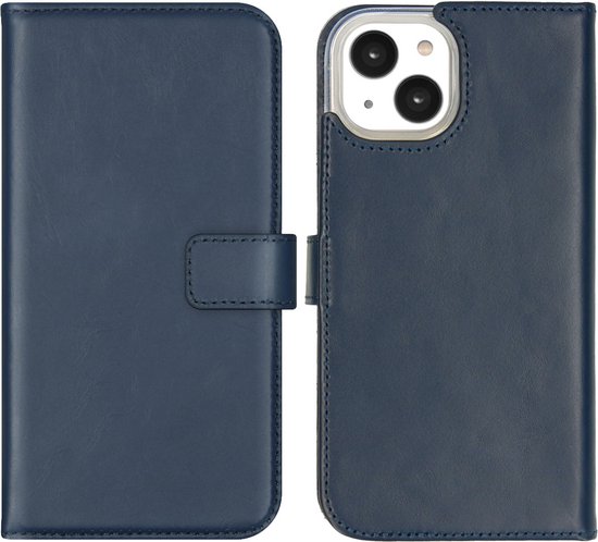 Foto: Selencia hoesje geschikt voor iphone 14 hoesje met pasjeshouder selencia echt lederen bookcase blauw